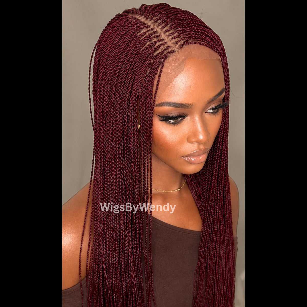 Red Micro Twist Braided Wig, Long Centre-part Light-weight Single Braids Wig