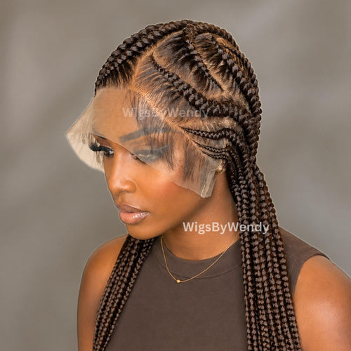 Stitch Braided Wigs For Black Women 24" Full Lace All Back Lightweight Cornrow Human Hair Wig