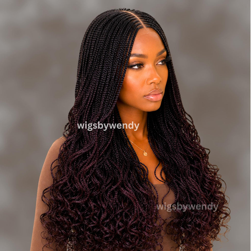 Curly Lace Closure Middle Part Cornrow Braids Wig, Lightweight African Weave Wig