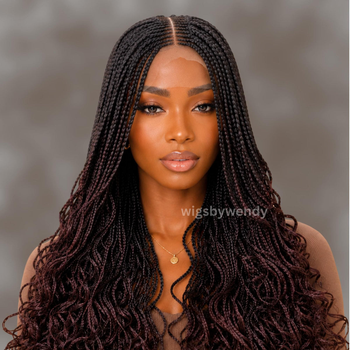 Curly Lace Closure Middle Part Cornrow Braids Wig, Lightweight African Weave Wig