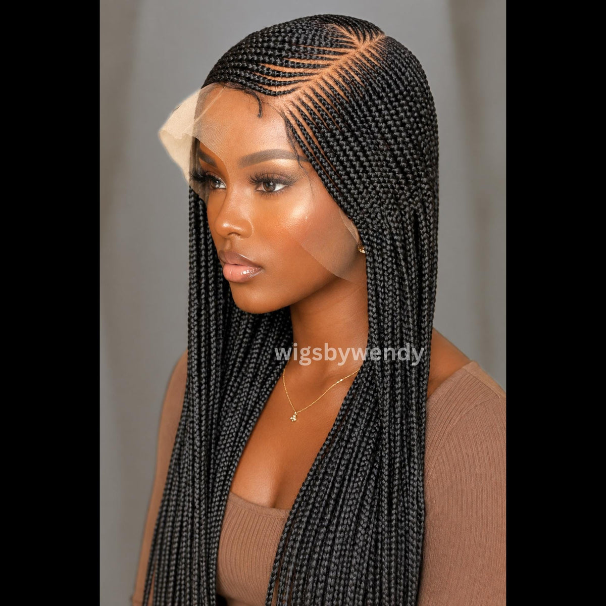 Full Lace Conrow Wig, Long Single Box Braids Lightweight African Weave Wig