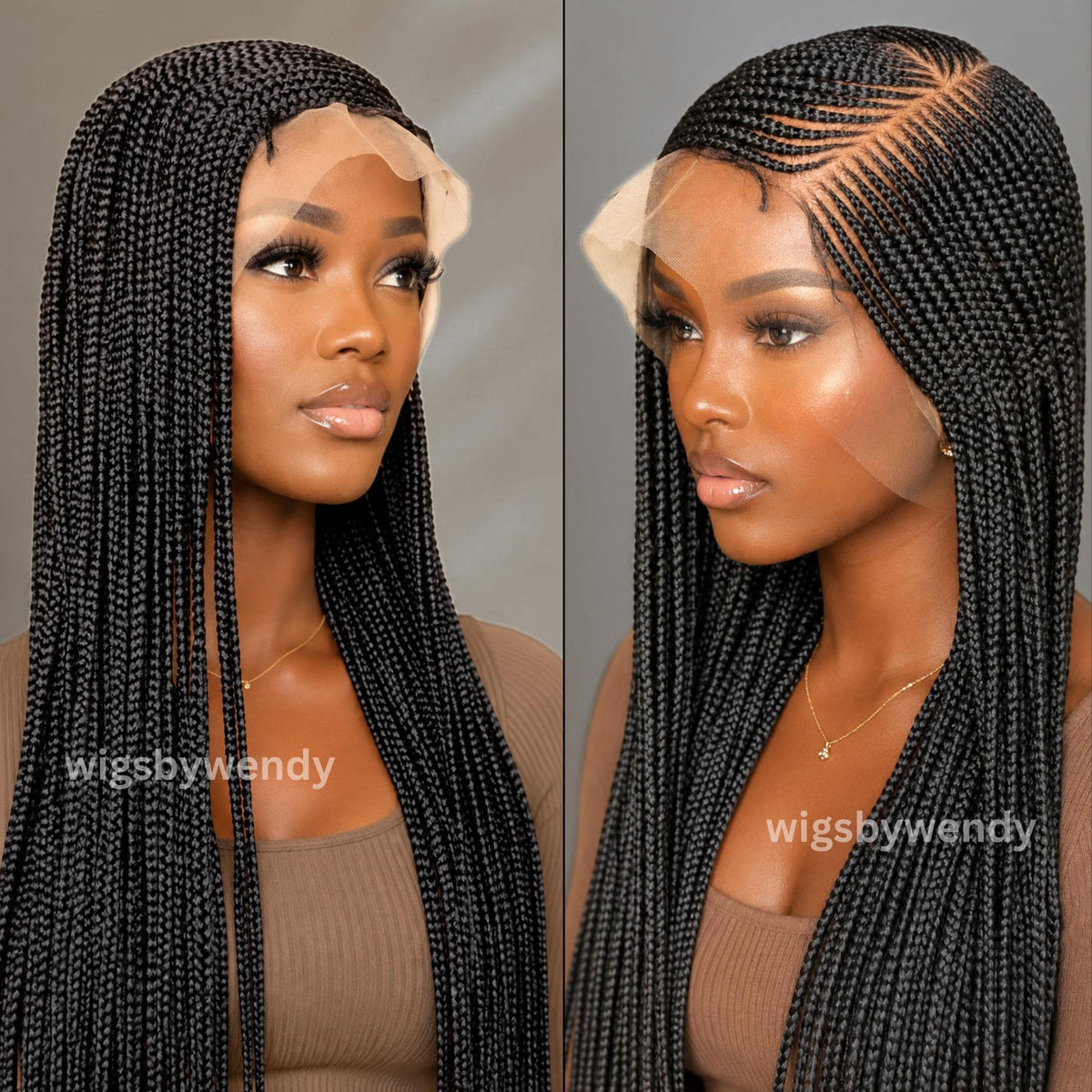 Full Lace Conrow Wig, Long Single Box Braids Lightweight African Weave Wig