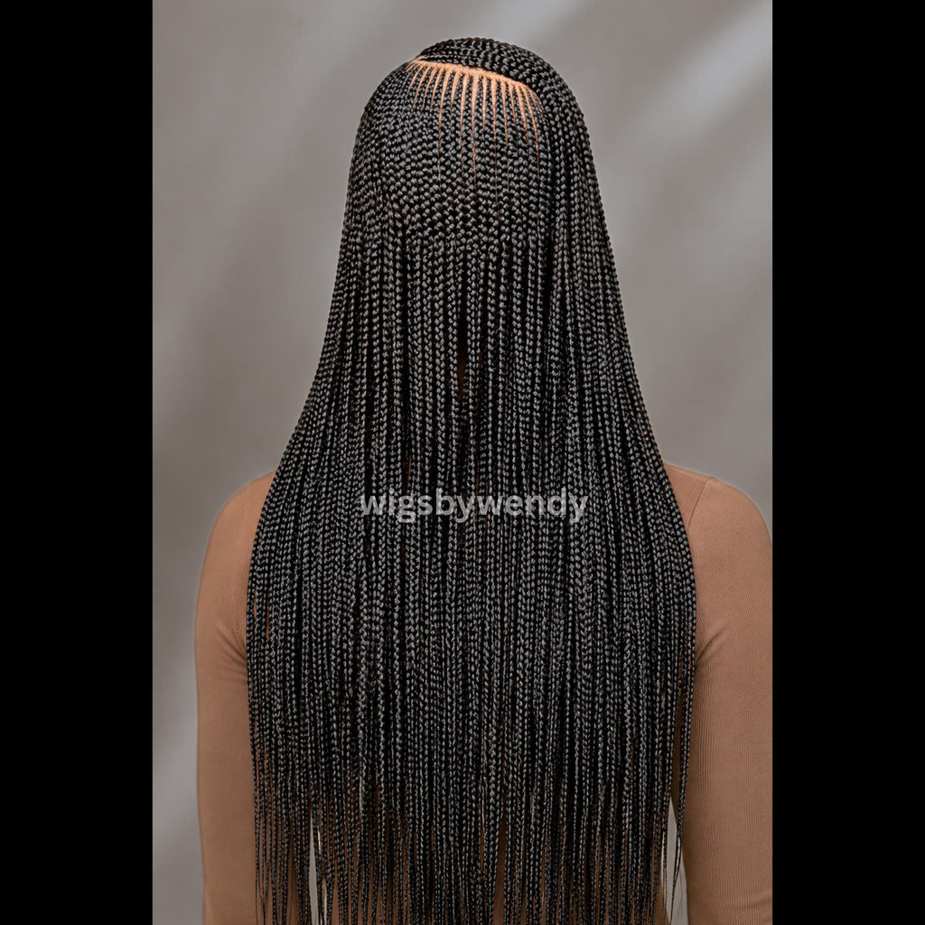 Full Lace Conrow Wig, Long Single Box Braids Lightweight African Weave Wig