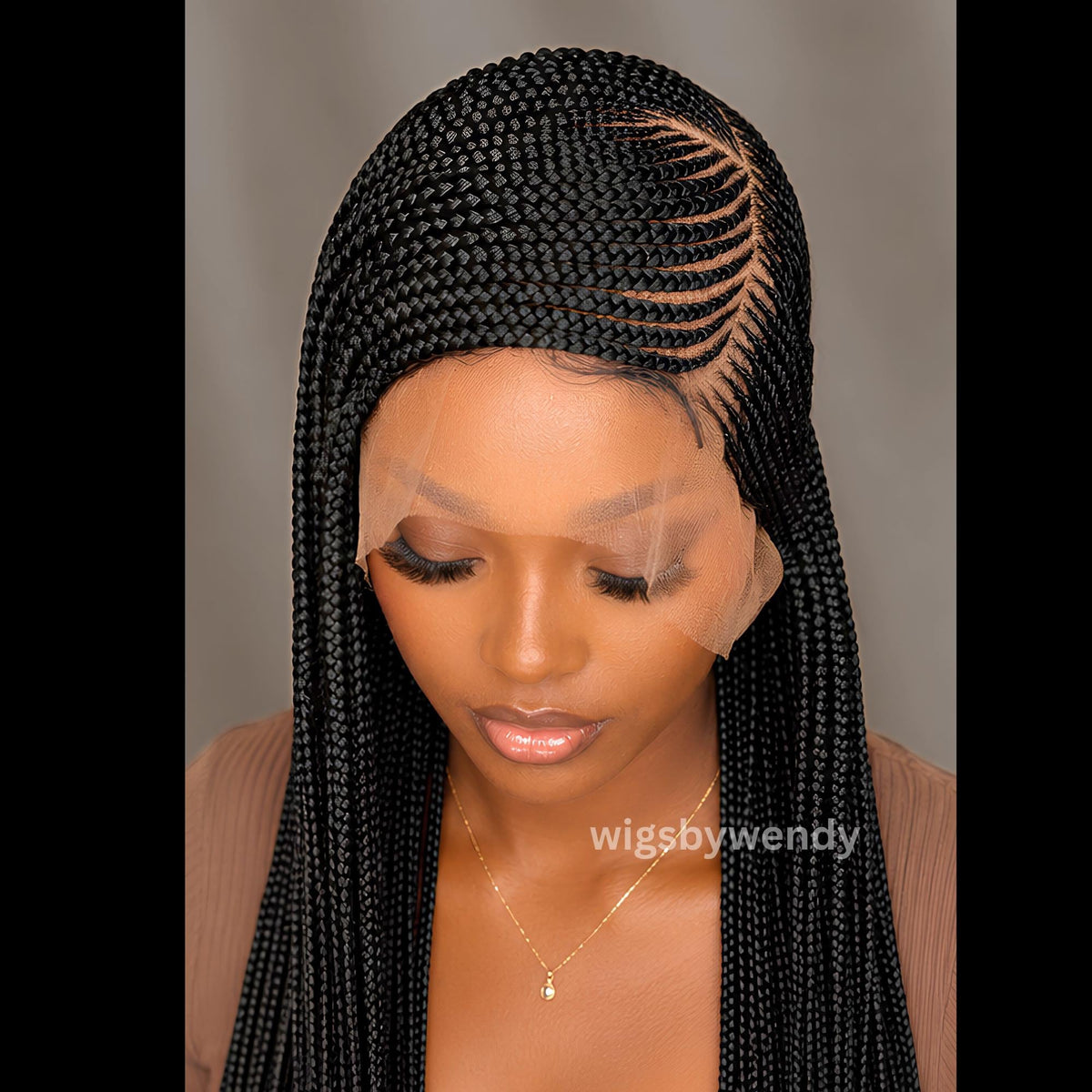 Full Lace Conrow Wig, Long Single Box Braids Lightweight African Weave Wig
