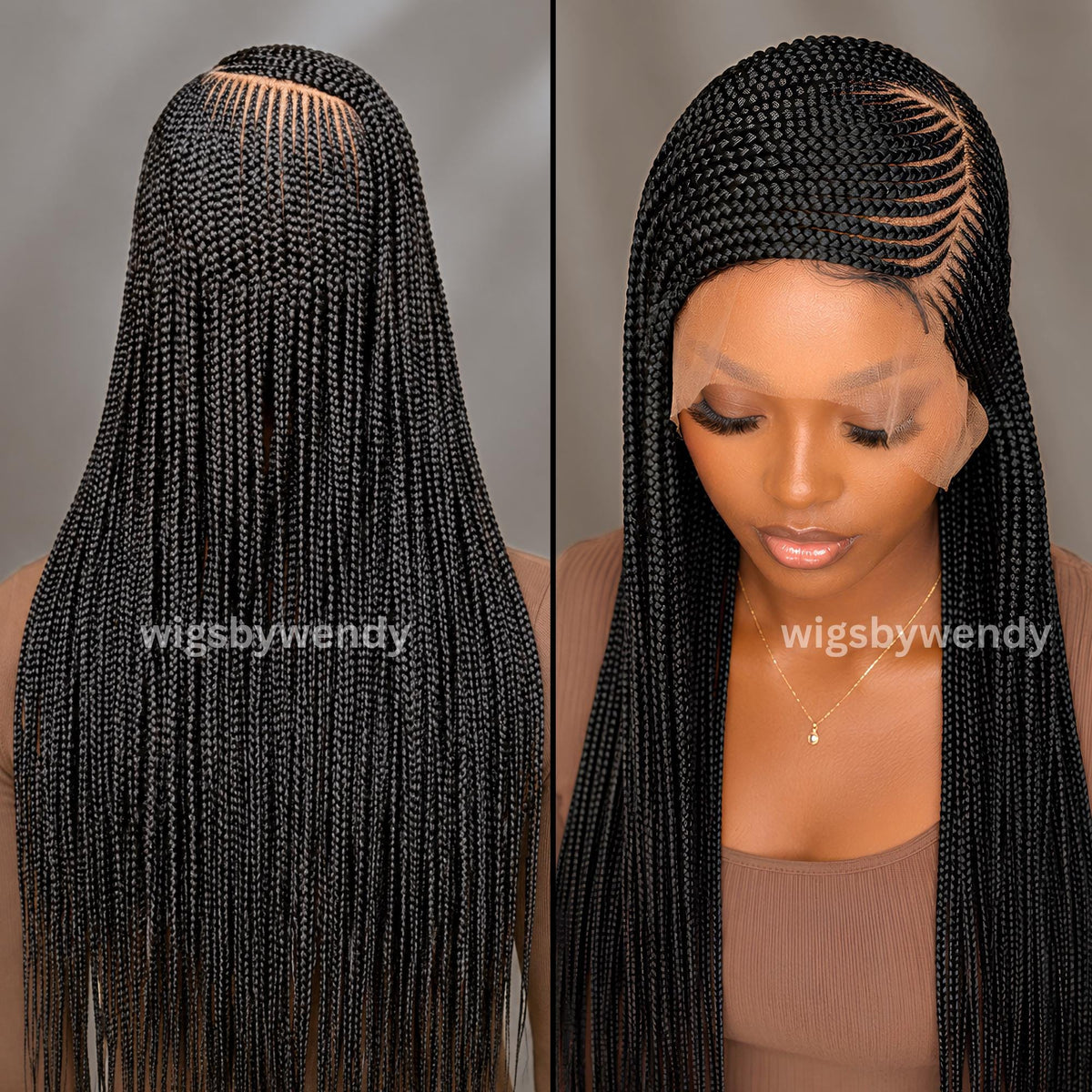 Full Lace Conrow Wig, Long Single Box Braids Lightweight African Weave Wig