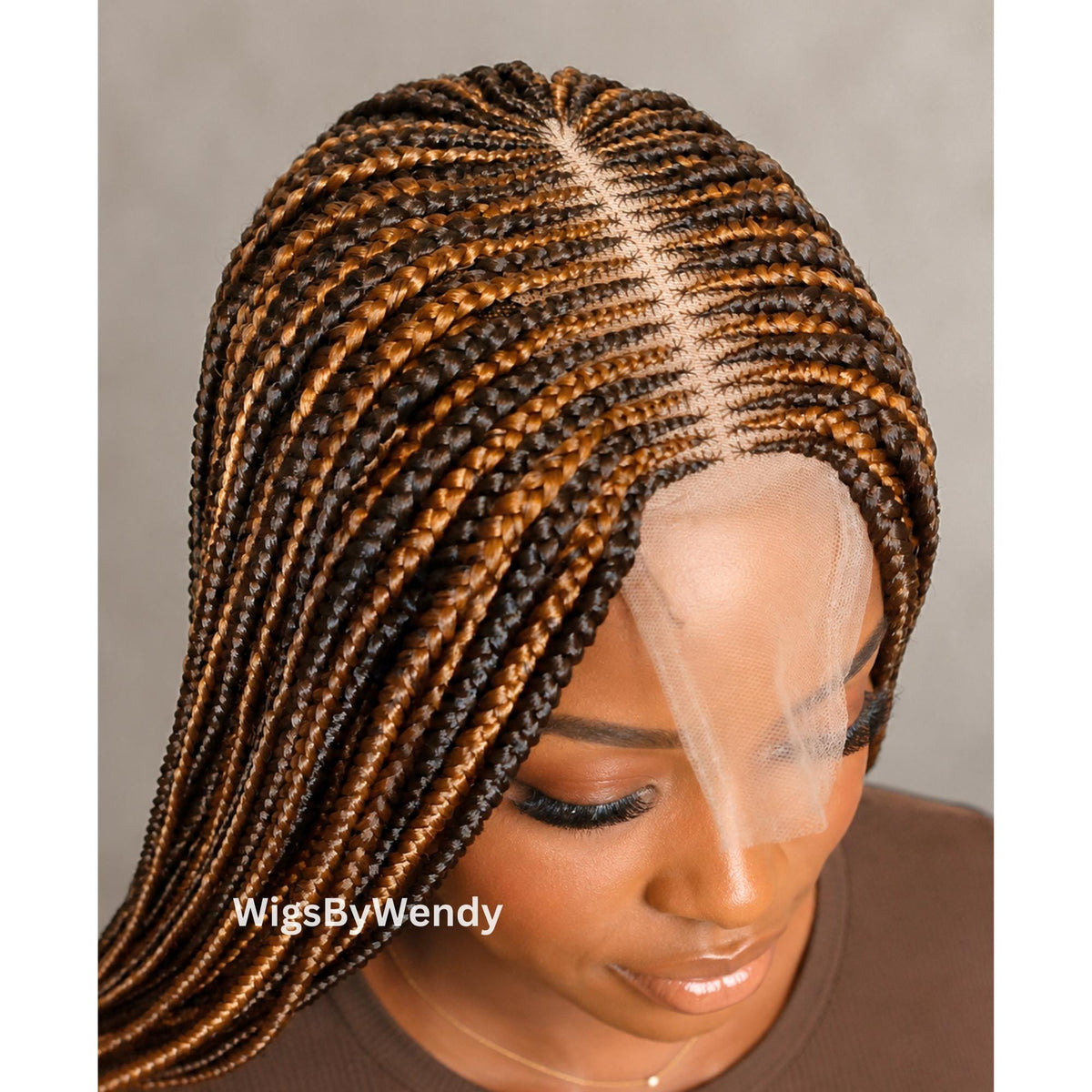 Brown and Gold 24 inches Middle Part Long Fulani Conrow Braids Wig