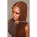 Brown Micro Twist Braided Wig, Long Centre-part Light-weight Single Braids Wig