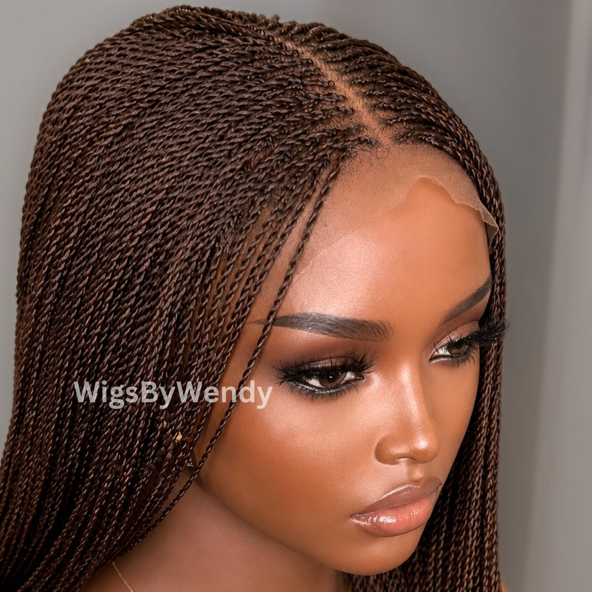 Dark Brown Micro Twist Braided Wig, Long Centre-part Light-weight Single Braids Wig,