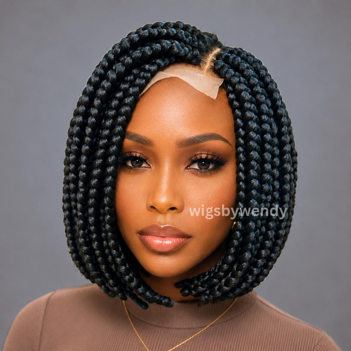 Short Bob Braids Wig, Single Big Box Lace Closure Lightweight Wig, Chunky Side Part Braids