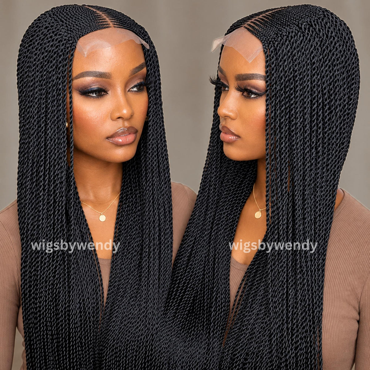 Middle Part Lace Frontal Conrow Twist Wig, Long Lightweight African Braids Wig