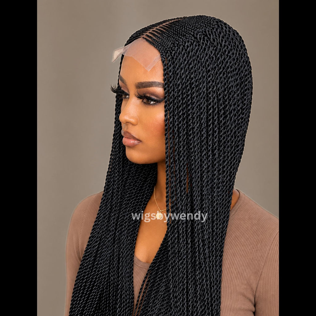 Middle Part Lace Frontal Conrow Twist Wig, Long Lightweight African Braids Wig