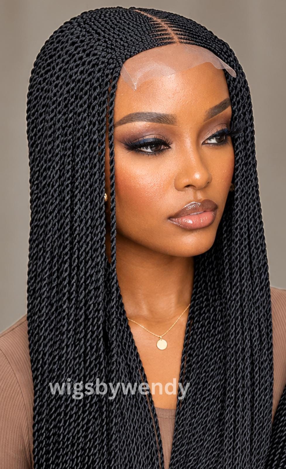 Middle Part Lace Frontal Conrow Twist Wig, Long Lightweight African Braids Wig
