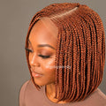 Short Bob Braids Wig, Human Hair Lace Closure Lightweight Wig, Ginger Bronze Wig