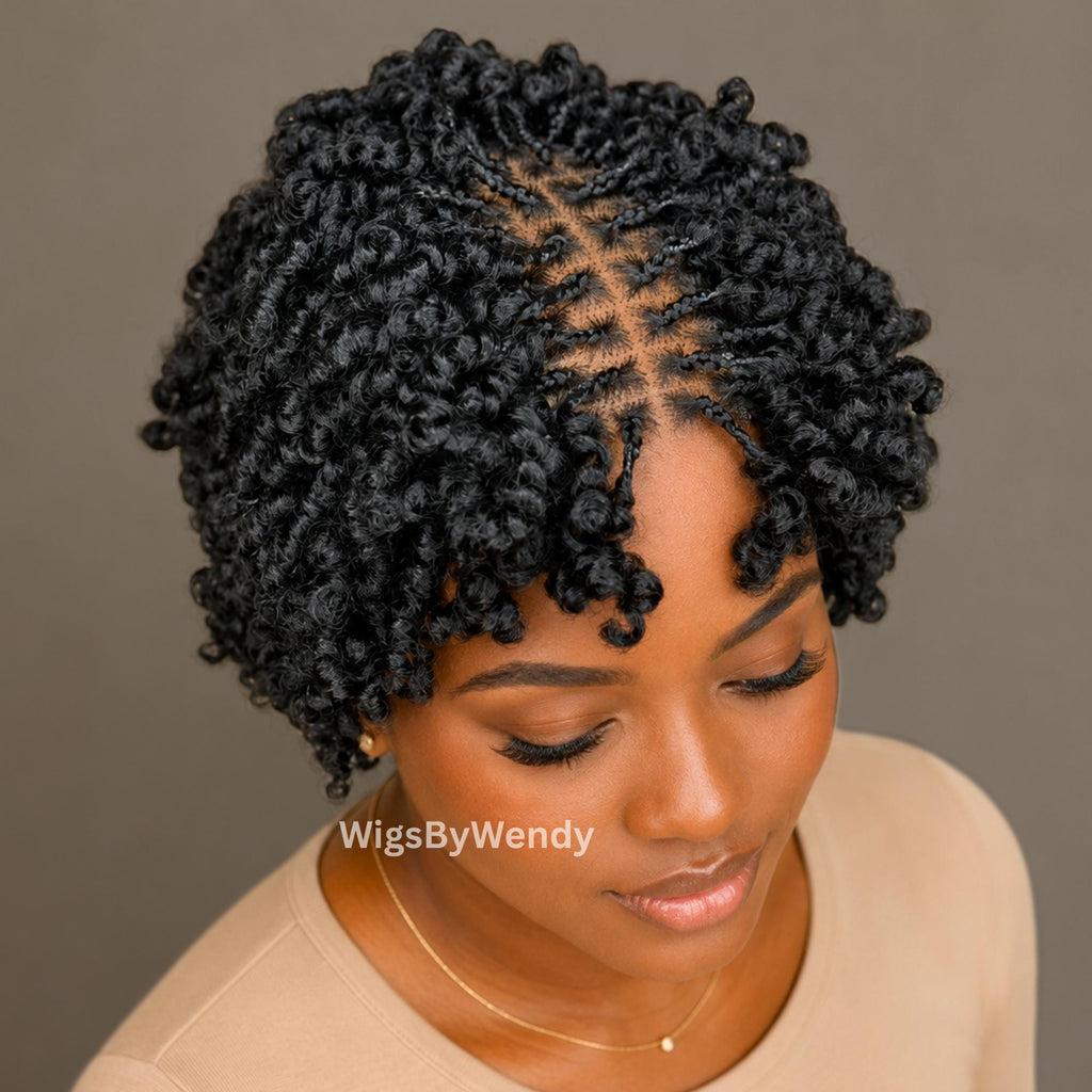 Short Bob Spring Twist Braids Wig, Passion Curls Lace Closure Lightweight Wig