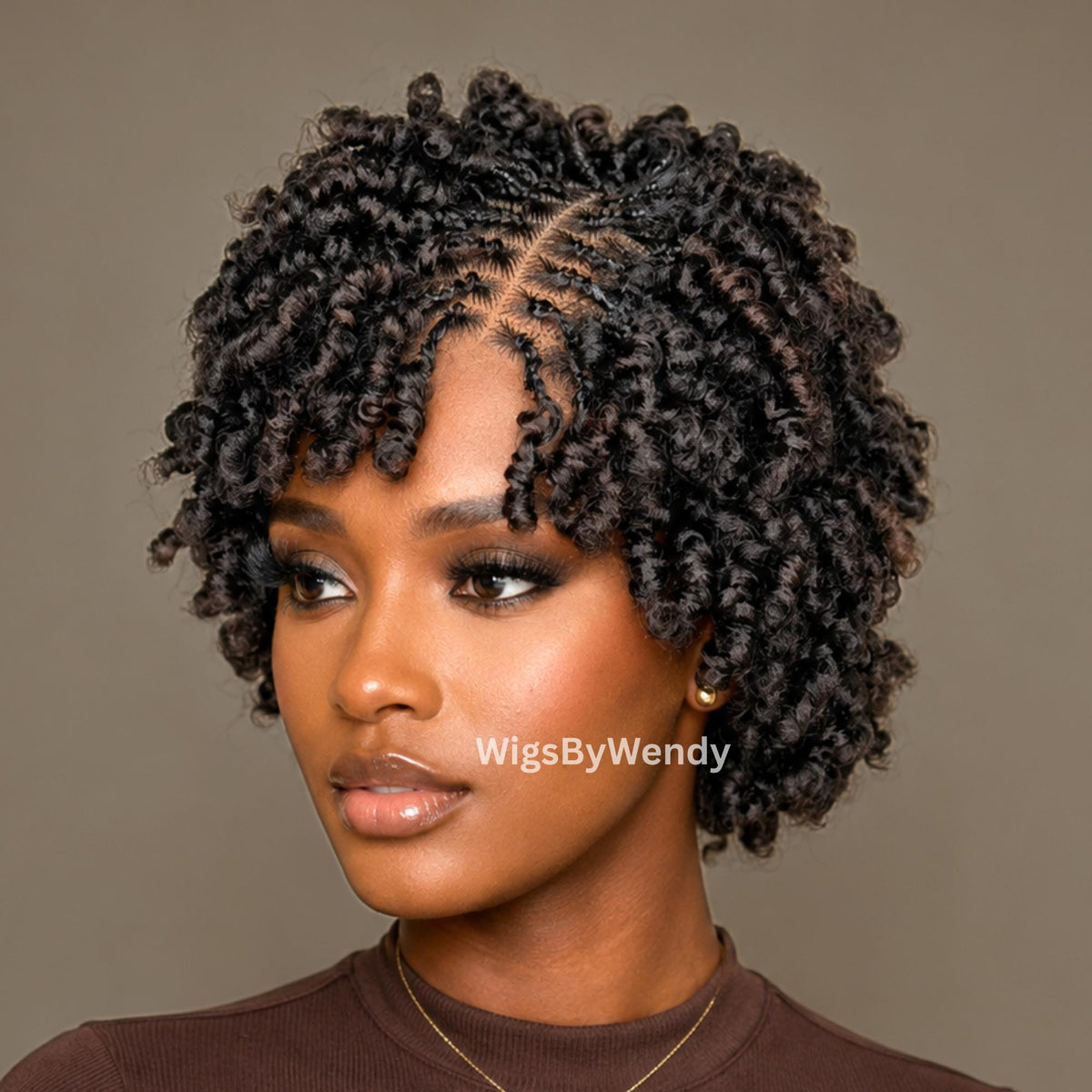 Short Bob Spring Twist Braids Wig, Passion Curls Lace Closure Lightweight Wig