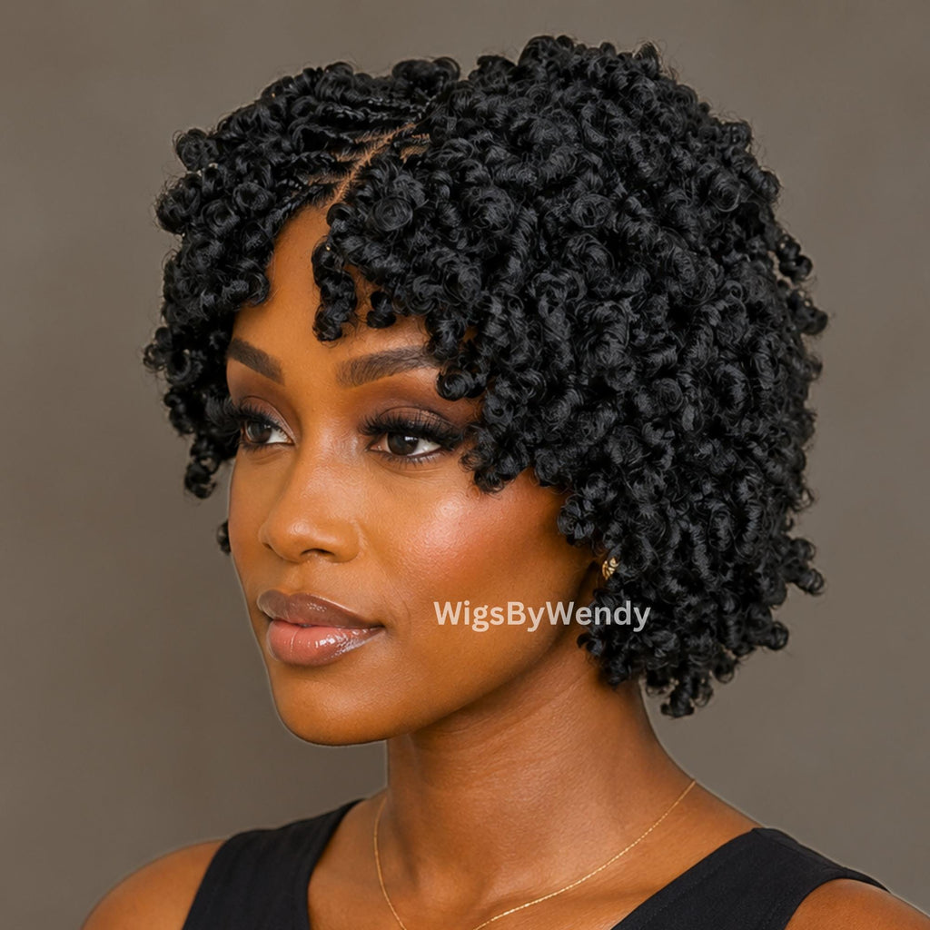 Short Bob Spring Twist Braids Wig, Passion Curls Lace Closure Lightweight Wig