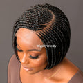 Brown Short Bob Braids Wig, Human Hair Lace Closure Lightweight Wig