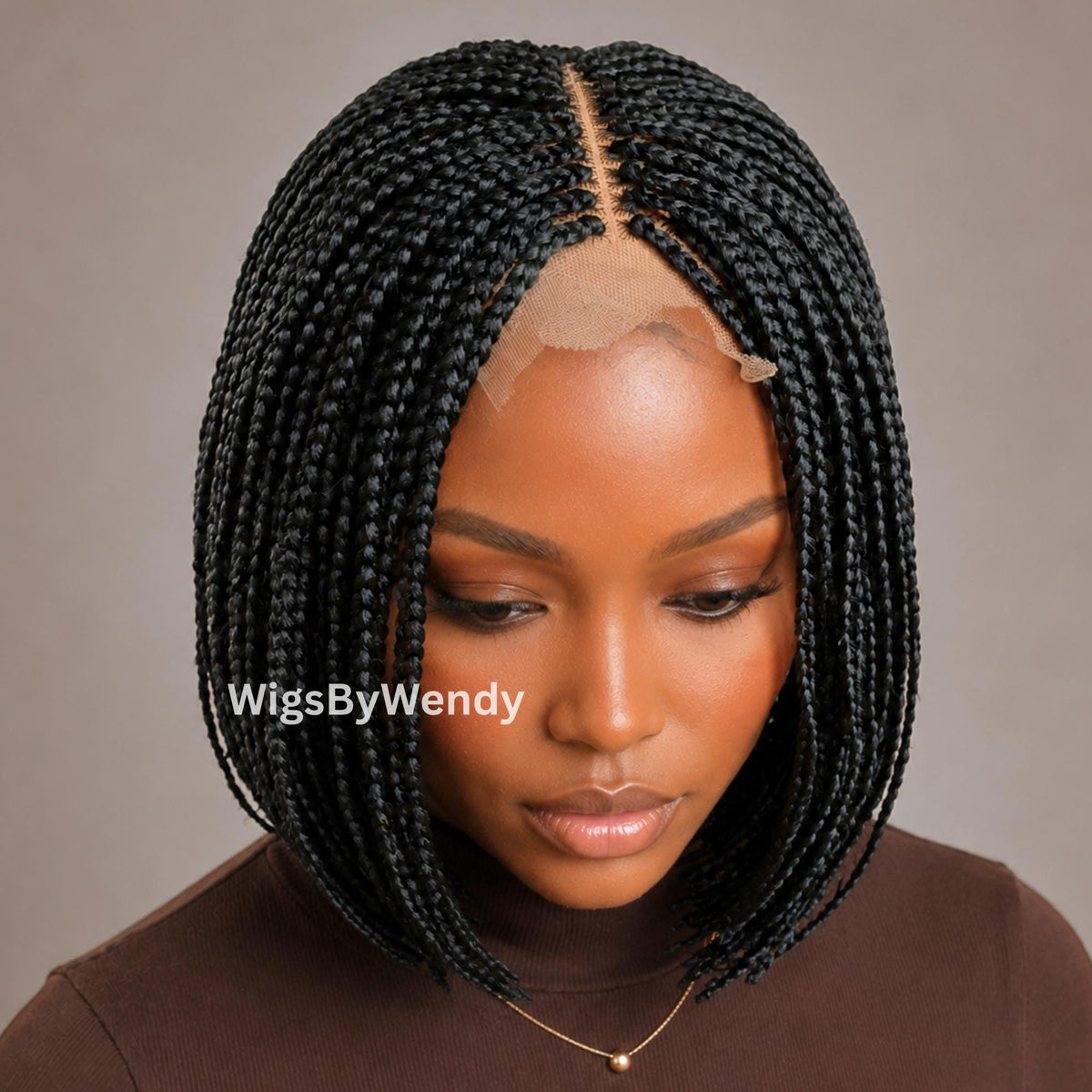 Short Bob Braids Wig, Human Hair Lace Closure Lightweight Wig