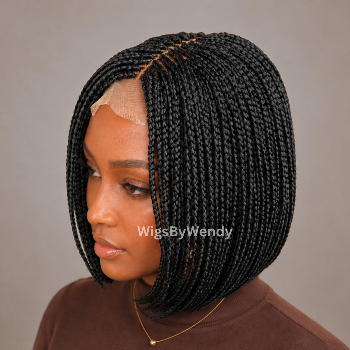 Short Bob Braids Wig, Human Hair Lace Closure Lightweight Wig