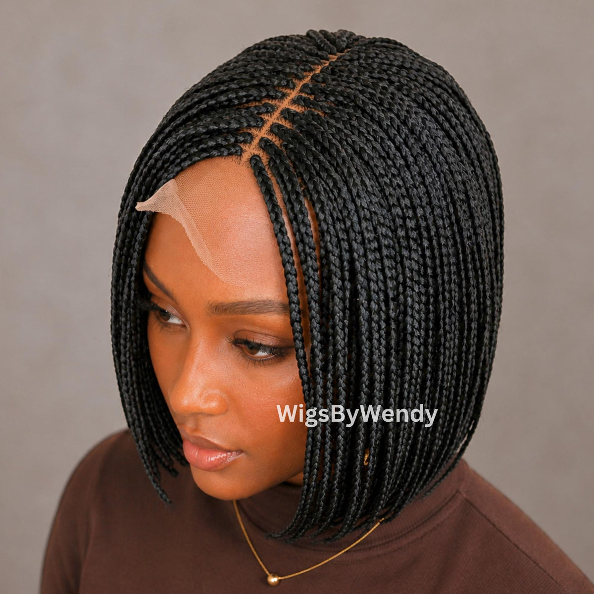 Short Bob Braids Wig, Human Hair Lace Closure Lightweight Wig