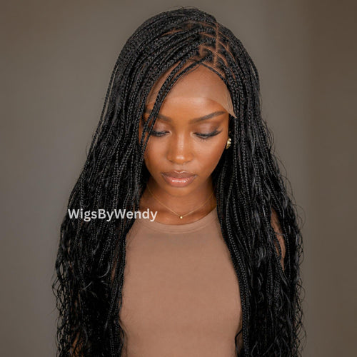 35inches Full Lace Black Knotless Boho Box Braids Wig For Black Women
