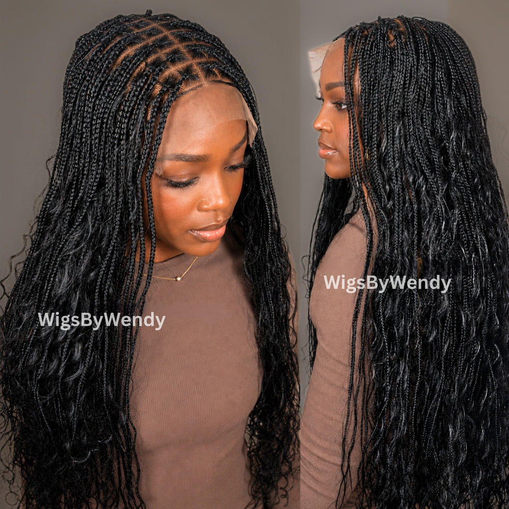 35inches Full Lace Black Knotless Boho Box Braids Wig For Black Women