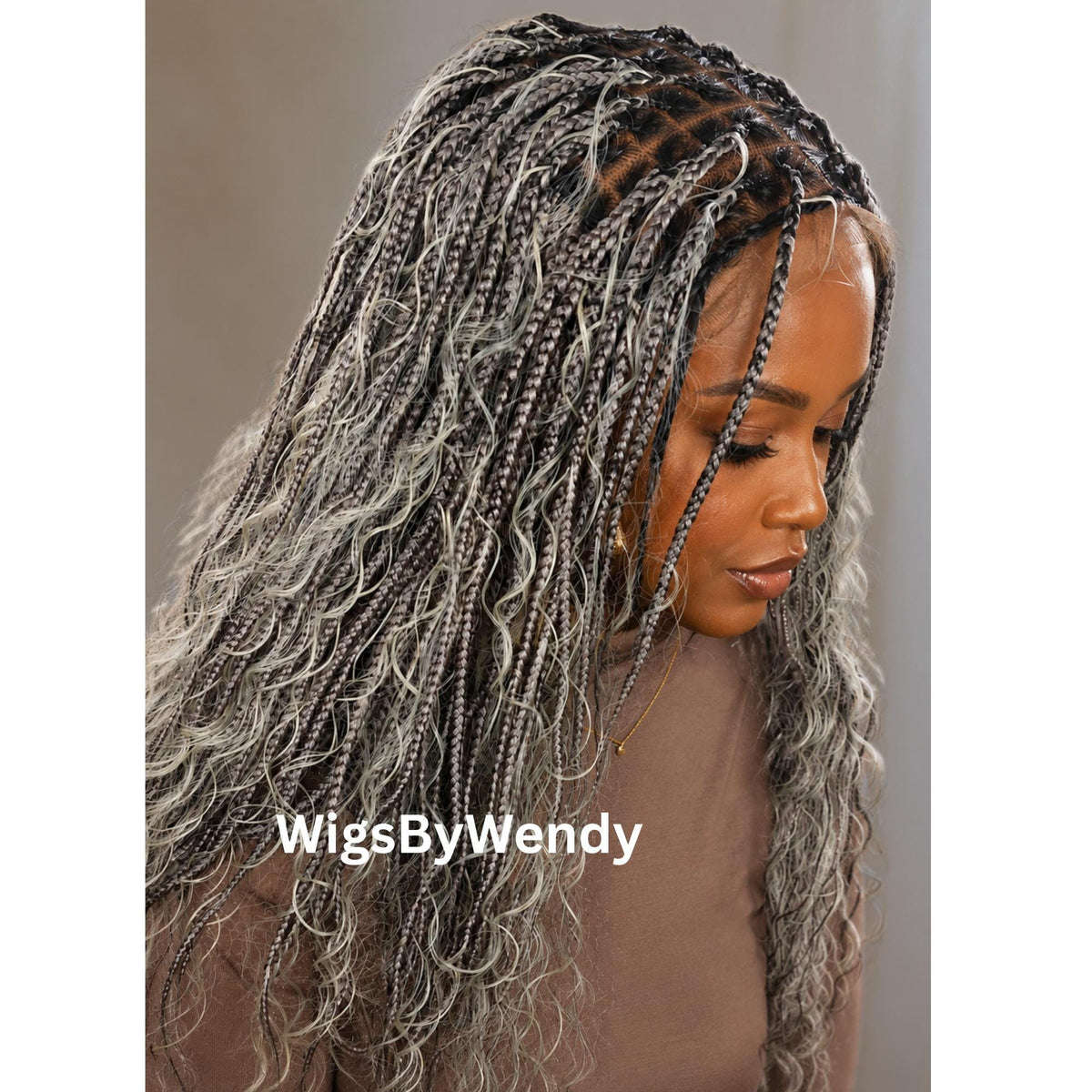 30inches Black Grey Silver Salt and Pepper Knotless Boho Box Braids Wig For Black Women