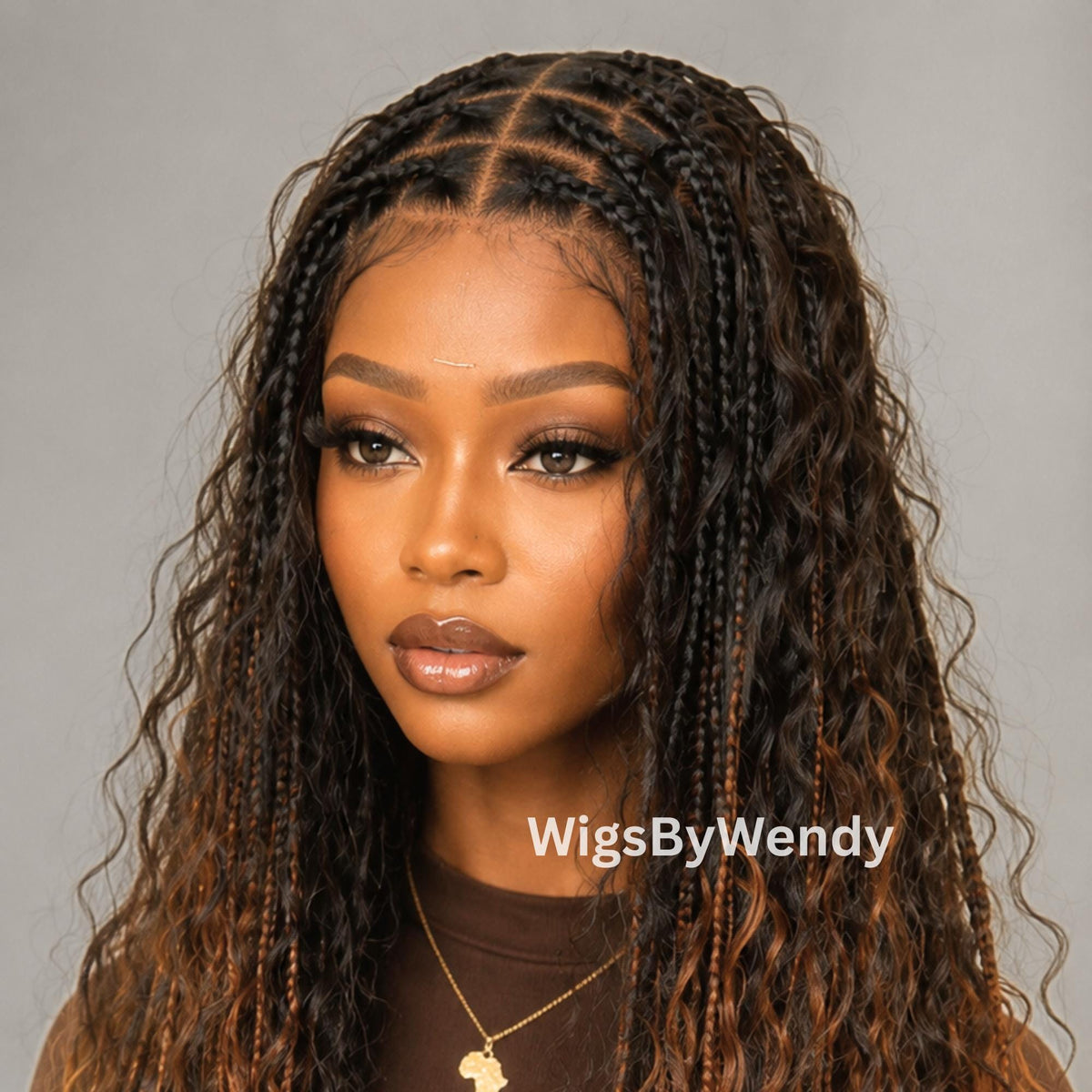 35inches Black brown Gold Ombre Knotless Boho Box Braids Wig For Black Women
