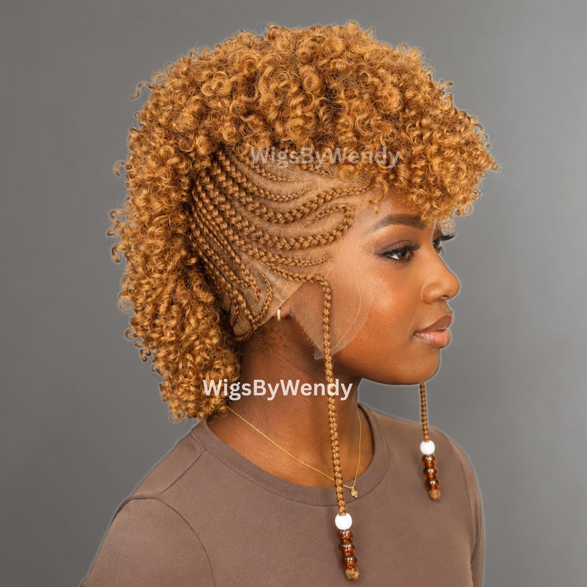 Short Afro Puff Braided Full Lace Mohawk Cornrow wig, Tribal Updo Braids With Beads