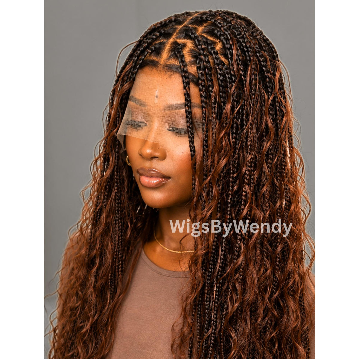 Curly 30inches Brown Knotless Boho Box Braids Wig For Black Women