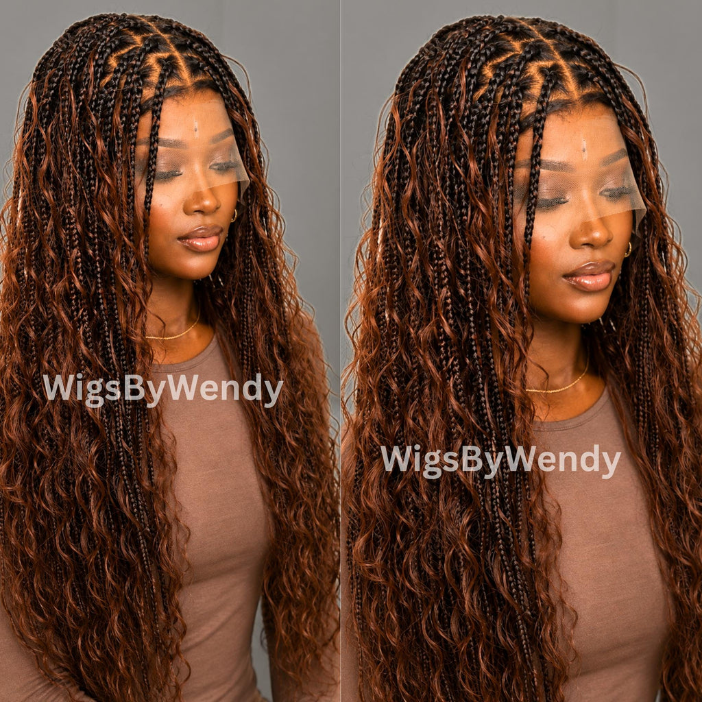 Curly 30inches Brown Knotless Boho Box Braids Wig For Black Women