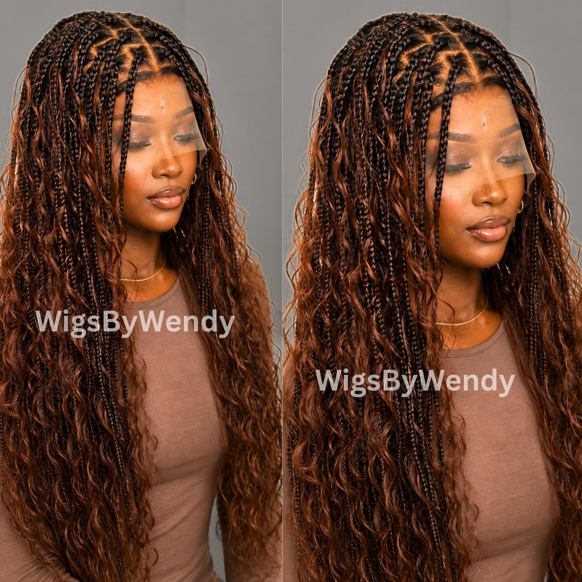 Curly 30inches Brown Knotless Boho Box Braids Wig For Black Women