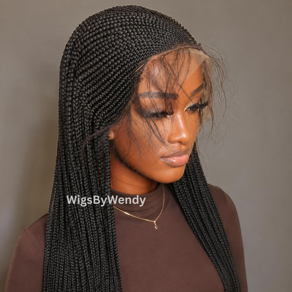 V-Part Conrow Wig, Long Single Box Braids Lightweight African Weave Wig With Baby Hair