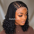Curly Lace Frontal Box Braids Wig, Short Bob Lightweight African Weave Wig