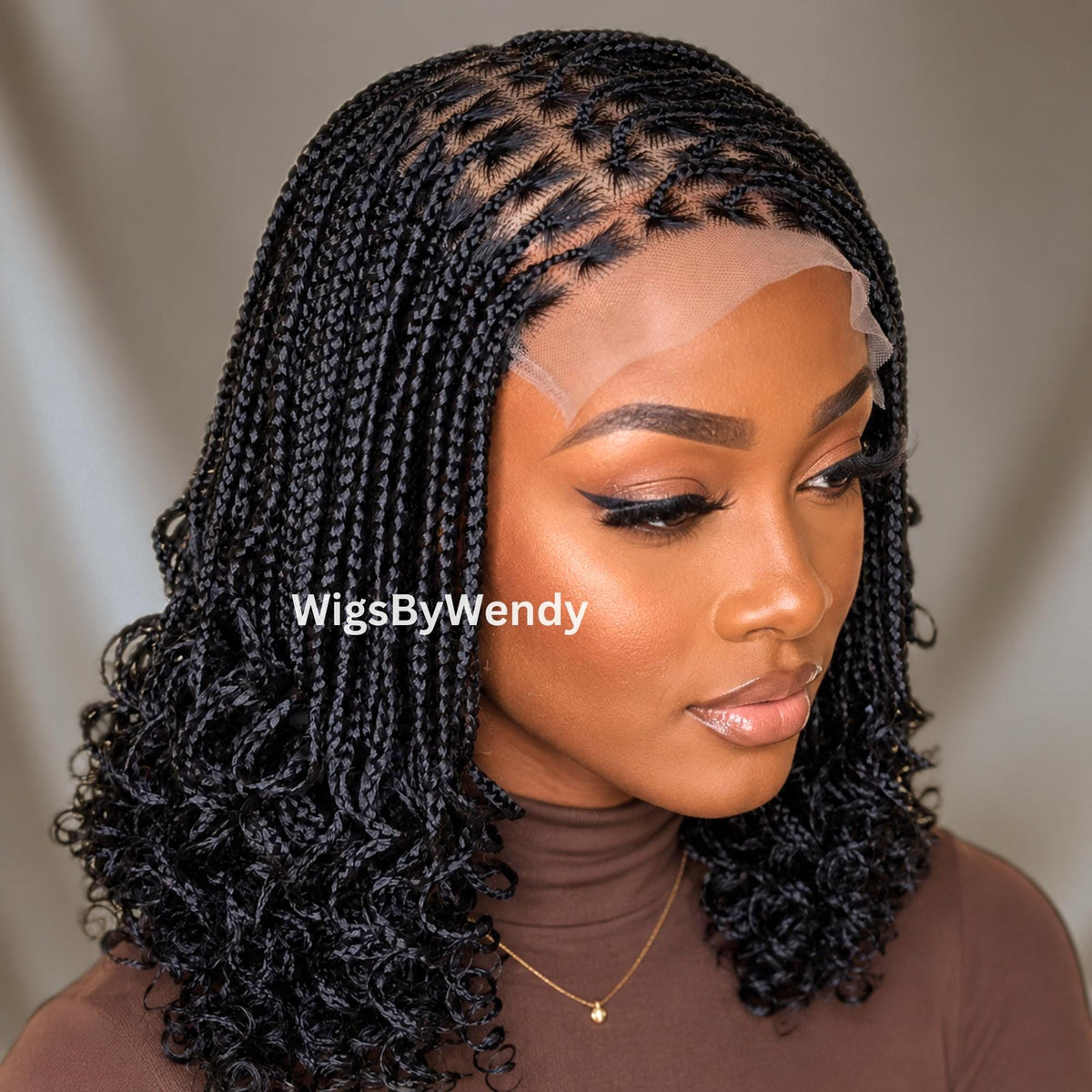 Curly Lace Frontal Box Braids Wig, Short Bob Lightweight African Weave Wig