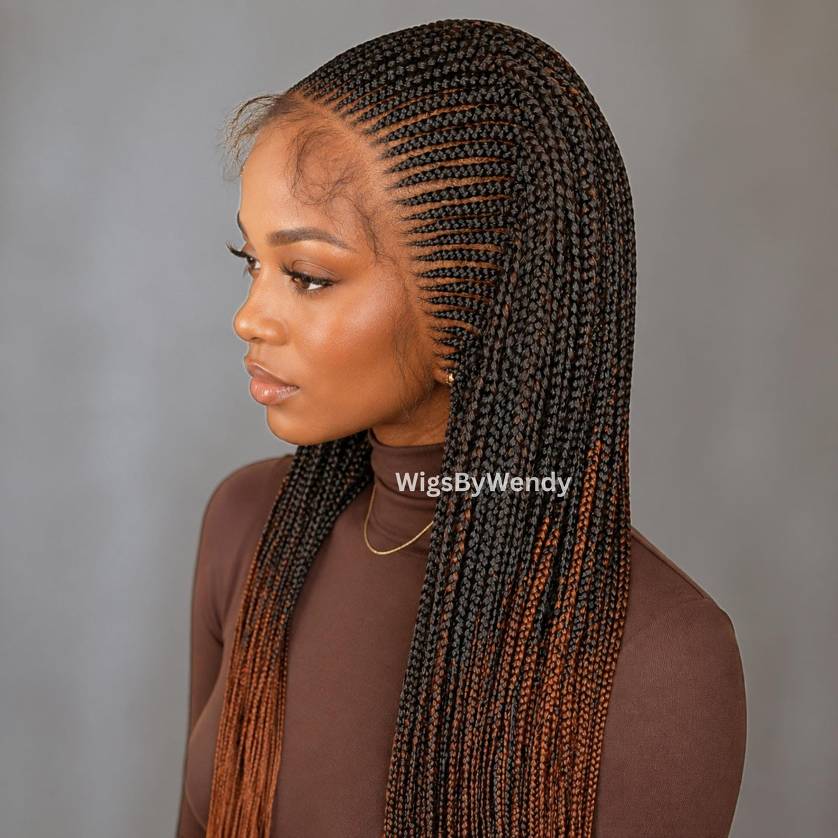 Lacce Frontal Conrow Wig, Long Single Box Braids Lightweight African Weave Wig With Baby Hair