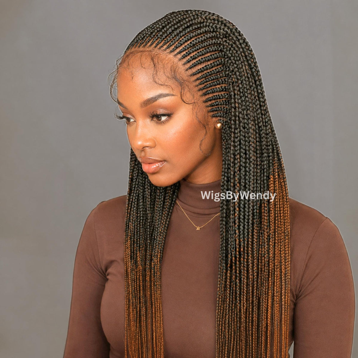 Lacce Frontal Conrow Wig, Long Single Box Braids Lightweight African Weave Wig With Baby Hair