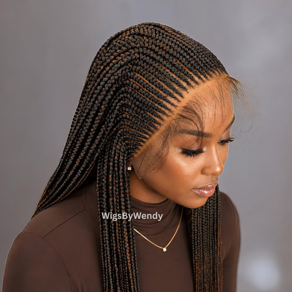 Lacce Frontal Conrow Wig, Long Single Box Braids Lightweight African Weave Wig With Baby Hair