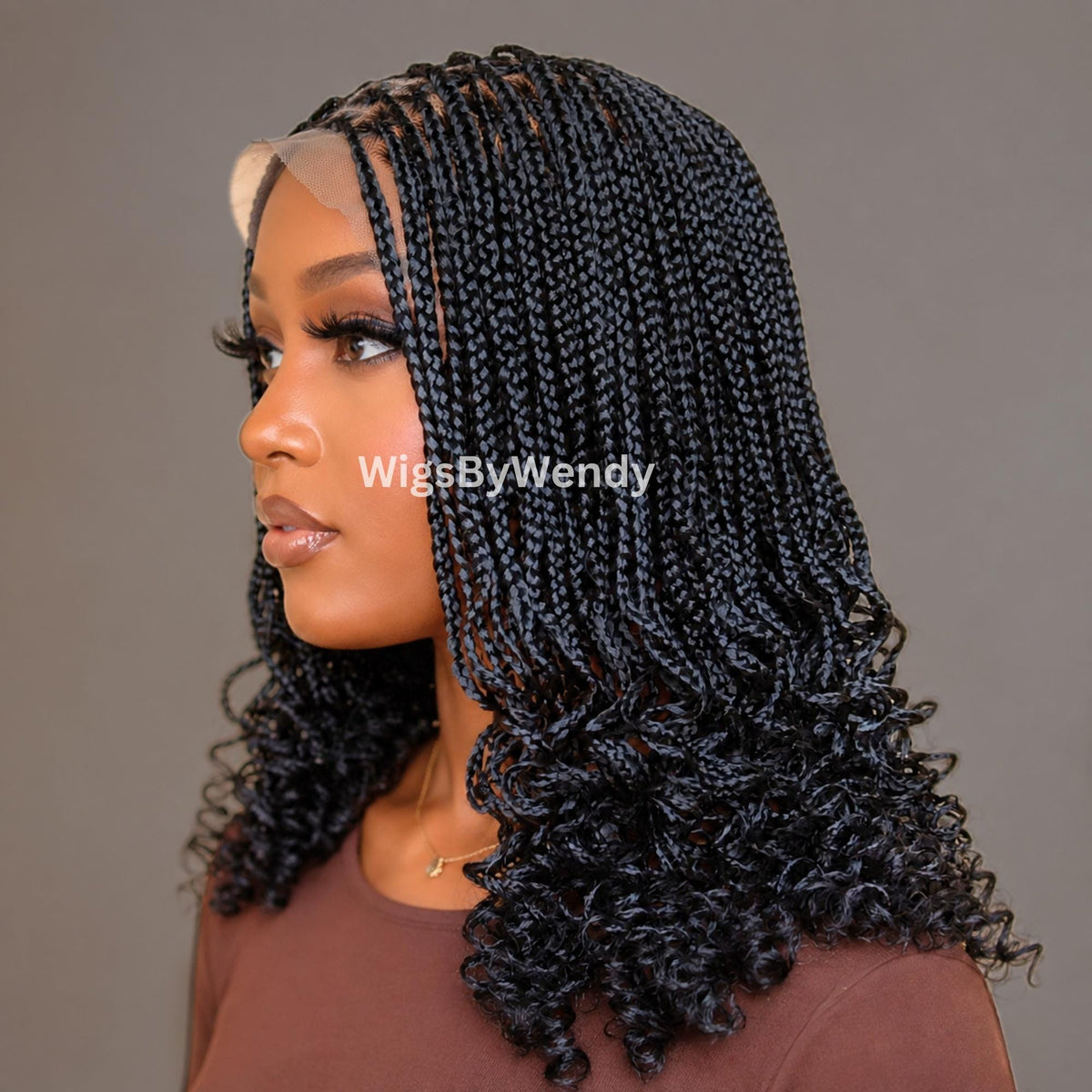 Curly Lace Frontal Box Braids Wig, Short Bob Lightweight African Weave Wig