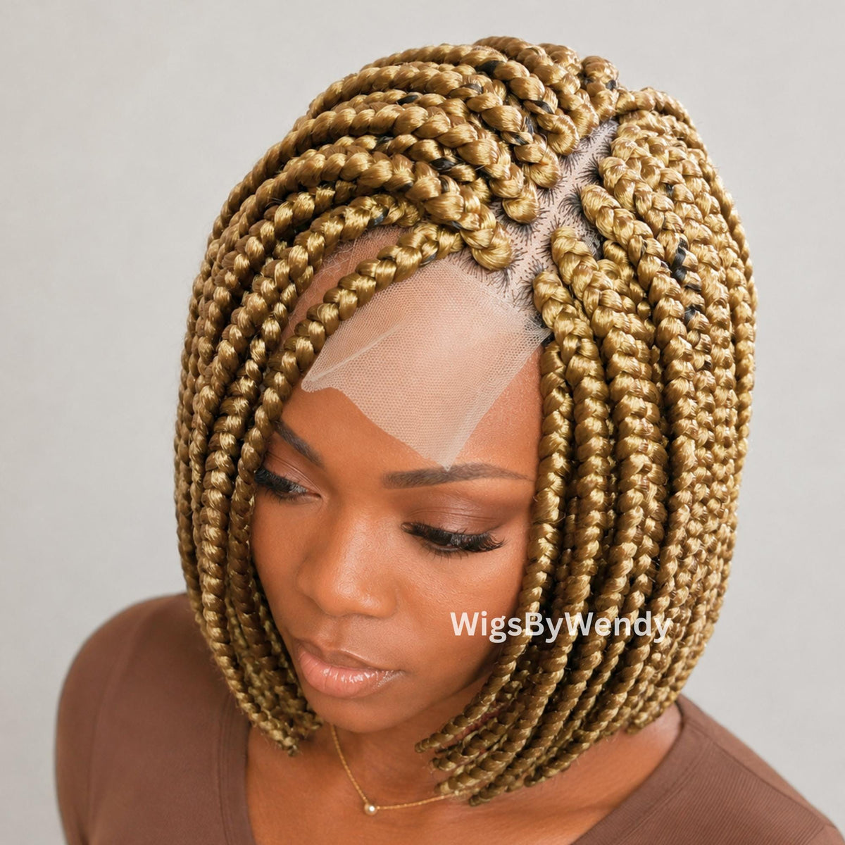 Short Bob Braids Wig, 12inch Single Big Box Lace Closure, Chunky Side Part Braids