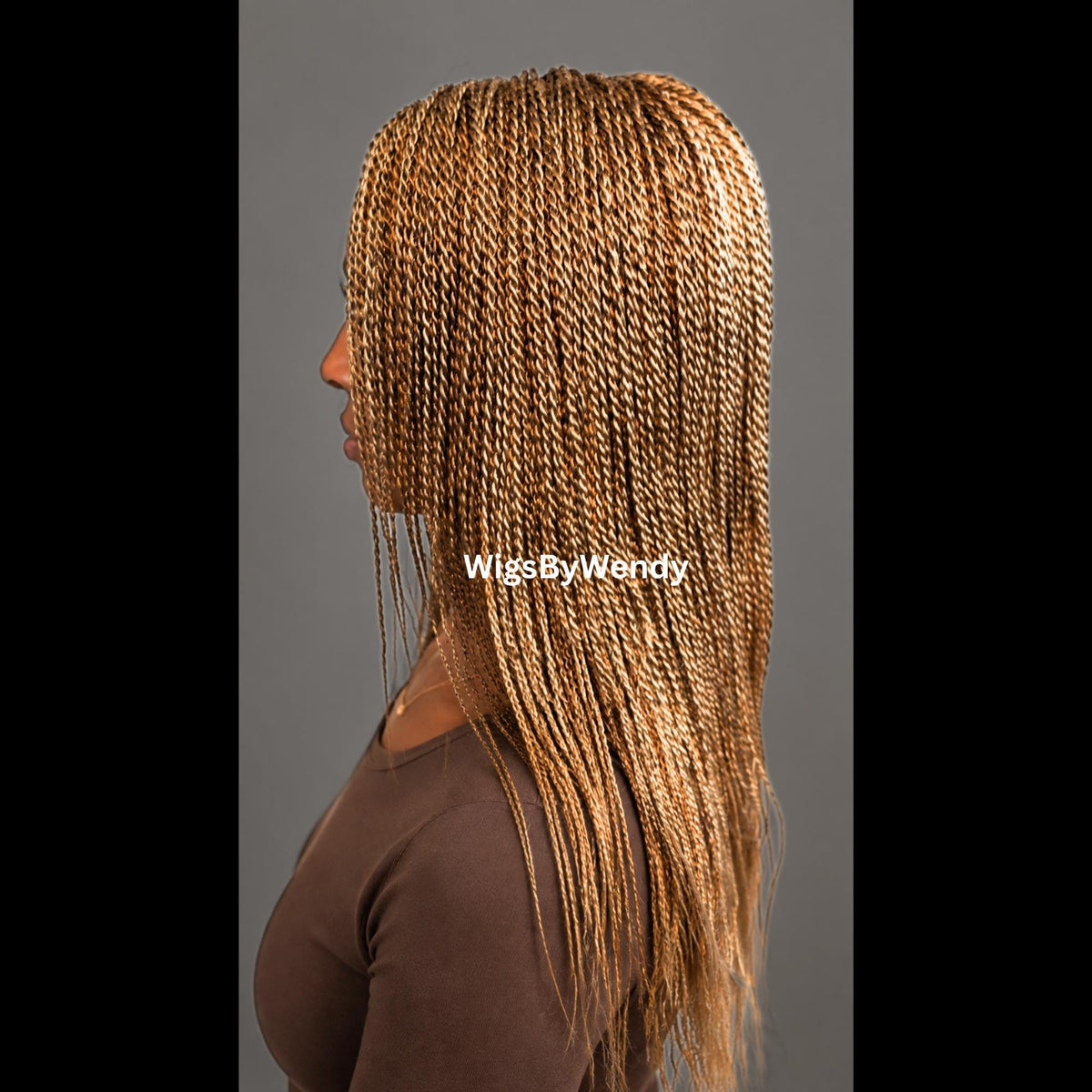 Gold Micro Twist Braided Wig, Long Centre-part Light-weight Single Braids Wig