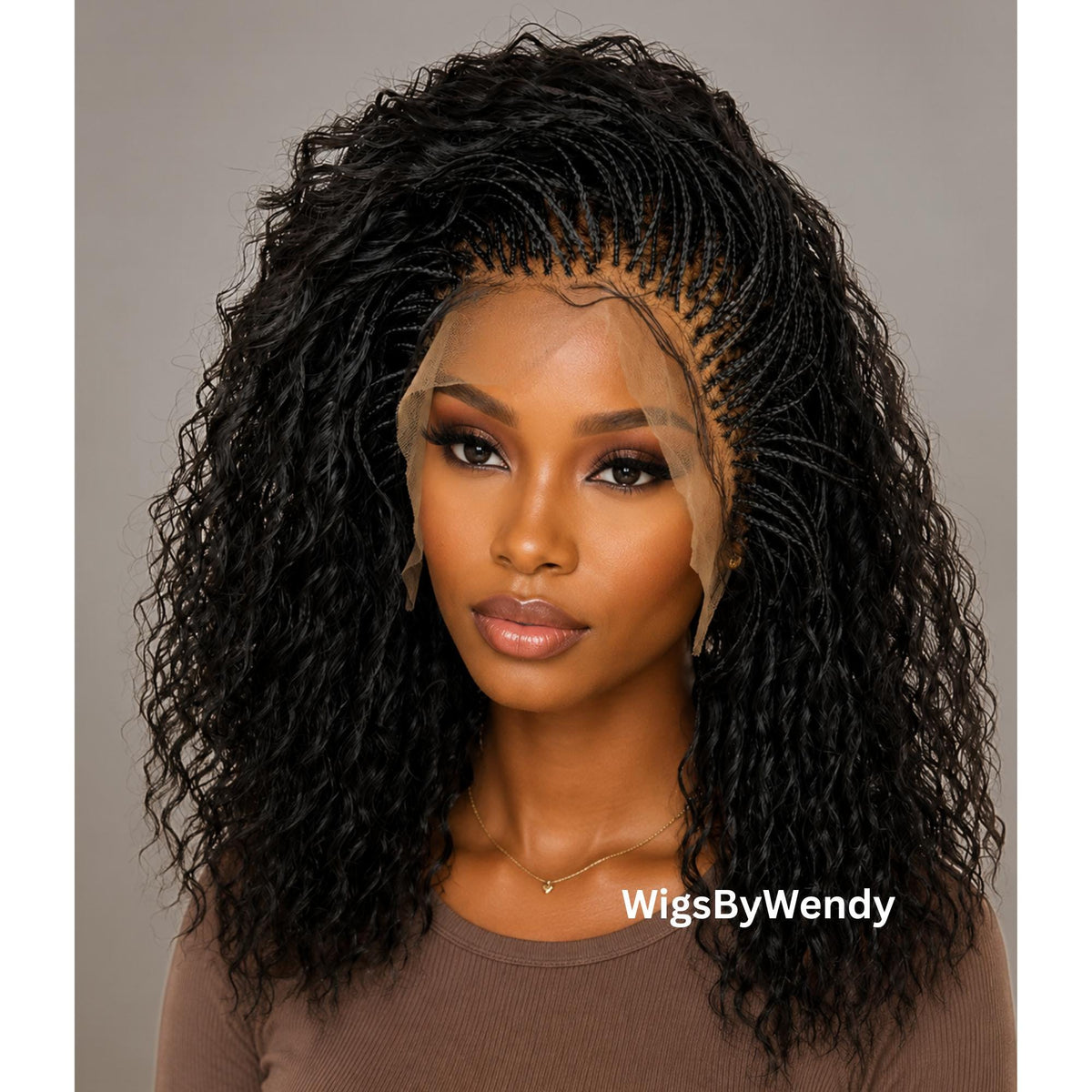 Black 18inches Curly Micro Braids Wig, Lace Closure Single Box Braids Wig, Lightweight African Weave