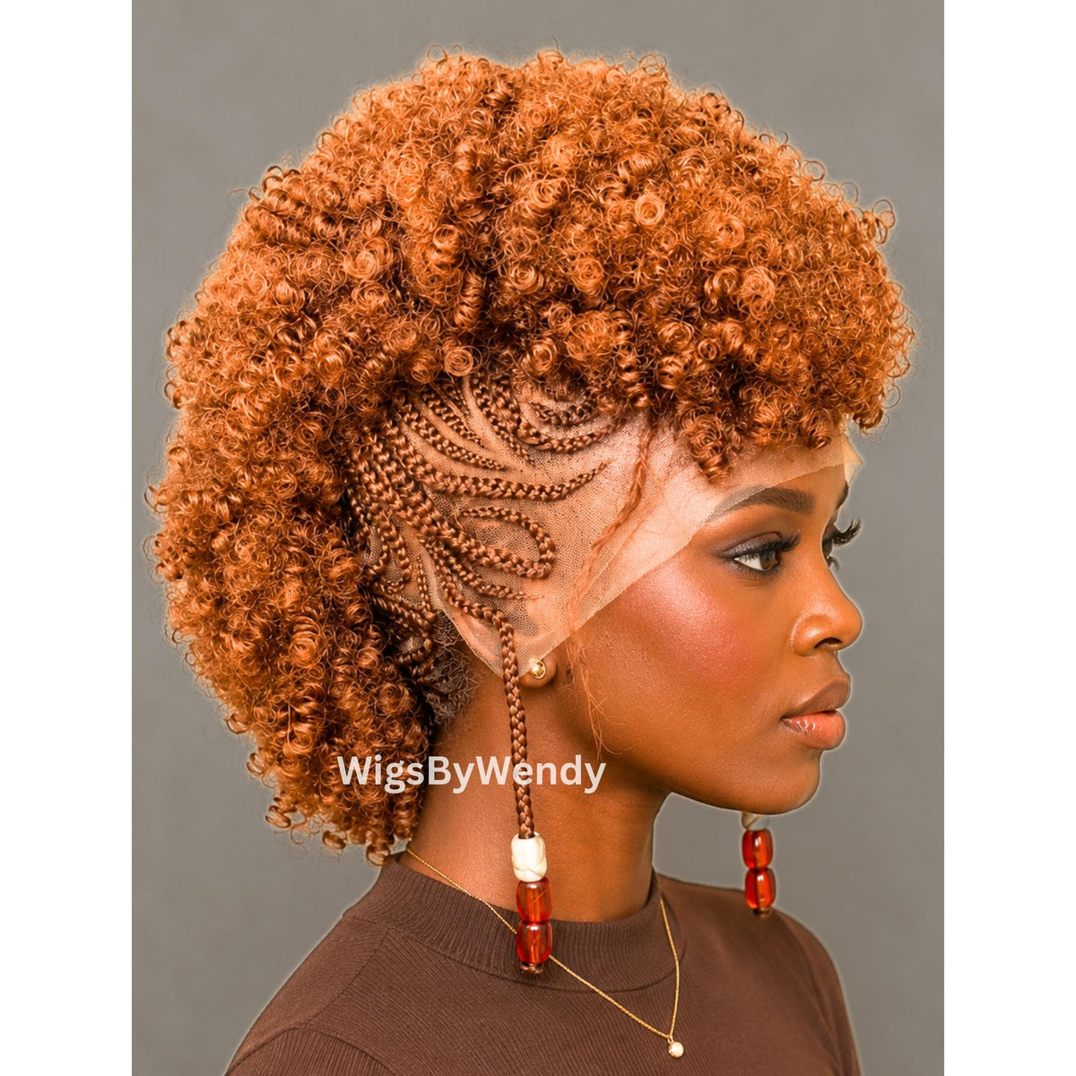 Short Afro Puff Braided Full Lace Mohawk Cornrow wig, Tribal Updo Braids With Beads