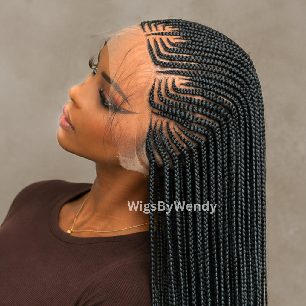 Lace Frontal Conrow Wig, Long Single Box Braids Lightweight African Weave Wig With Baby Hair