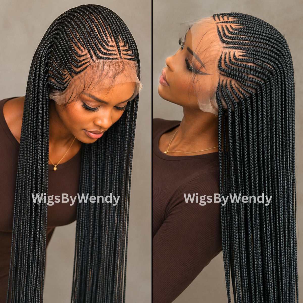 Lace Frontal Conrow Wig, Long Single Box Braids Lightweight African Weave Wig With Baby Hair