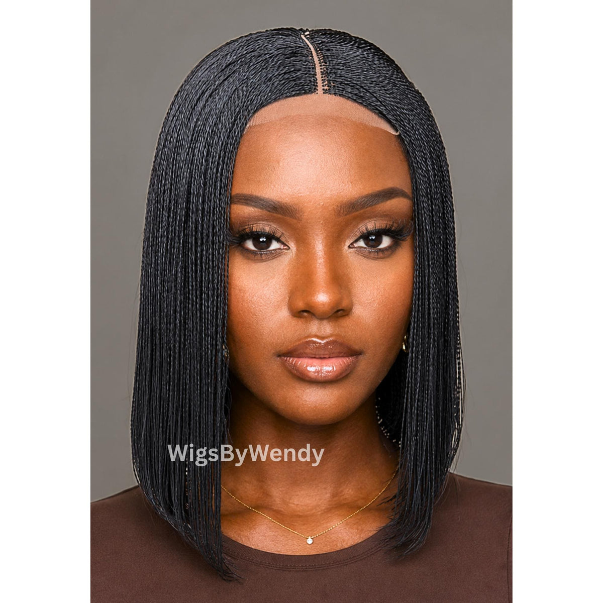 Black Micro Twist Braided Wig, Centre-part Light-weight Single Braids Wig