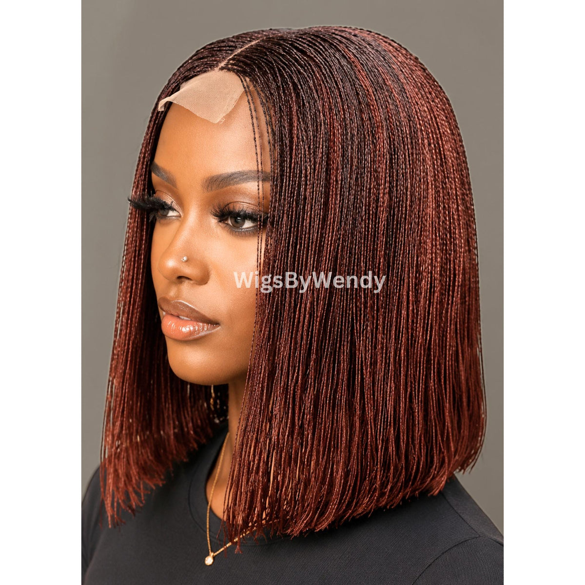 Black Micro Twist Braided Wig, Centre-part Light-weight Single Braids Wig