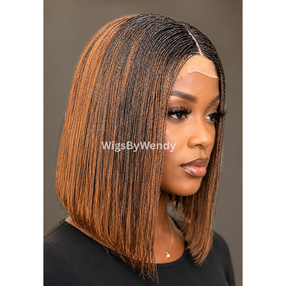 Black Micro Twist Braided Wig, Centre-part Light-weight Single Braids Wig