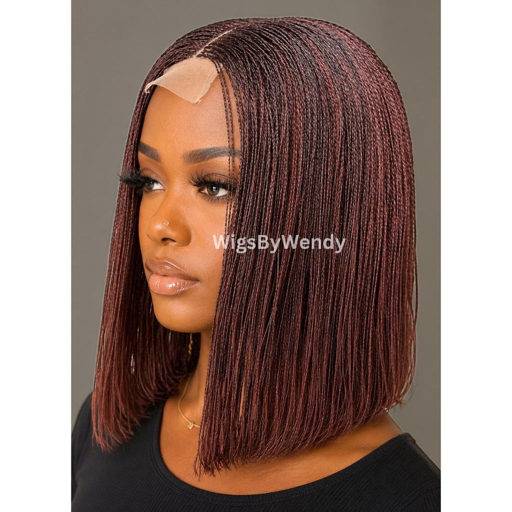 Black Micro Twist Braided Wig, Centre-part Light-weight Single Braids Wig