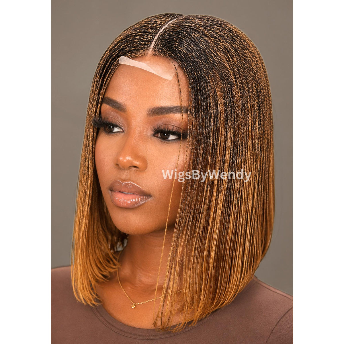 Black Micro Twist Braided Wig, Centre-part Light-weight Single Braids Wig
